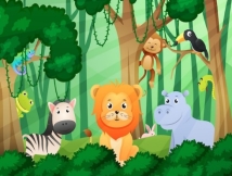 Premium Vector | Wildlife animals in jungle scene Kids style Vector